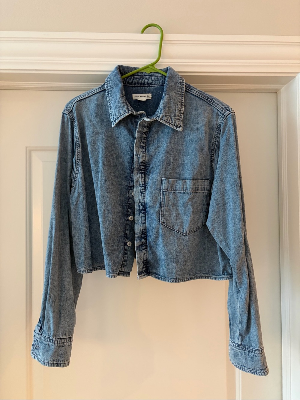 Good American Cropped Denim Button Down